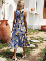 Graphic Tie Back Ruffle Hem Sleeveless Dress