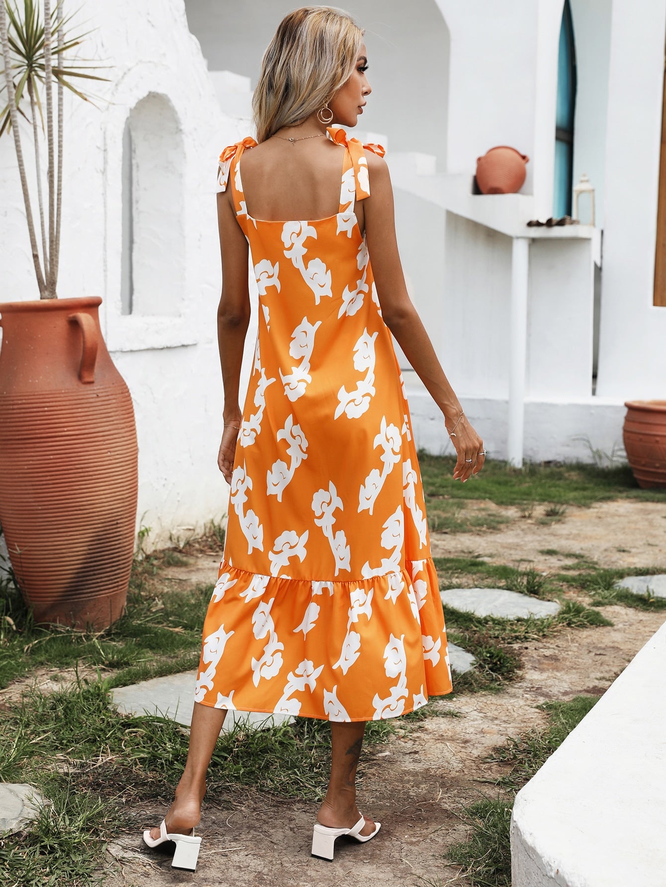 Graphic Ruffle Hem Cami Dress
