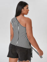 Plus Striped One Shoulder Knotted Top