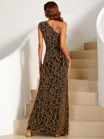 Missord Allover Print One Shoulder Split Thigh Sequin Prom Dress