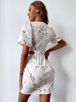 Floral Print Cut Out Puff Sleeve A-line Dress