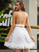 SBetro Open Back Lace Overlay Halter Dress