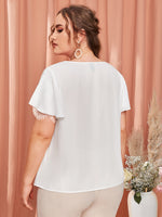 Plus Lace Insert Flounce Sleeve Top