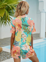 Floral Print Button Front Shirt Romper