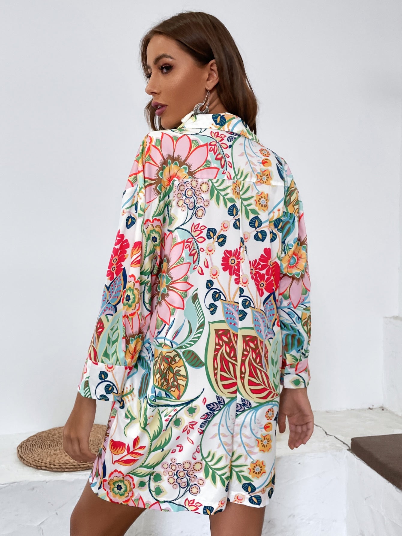 Allover Floral Print Shirt Romper