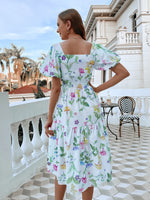 Sweetheart Neck Puff Sleeve Floral Dress