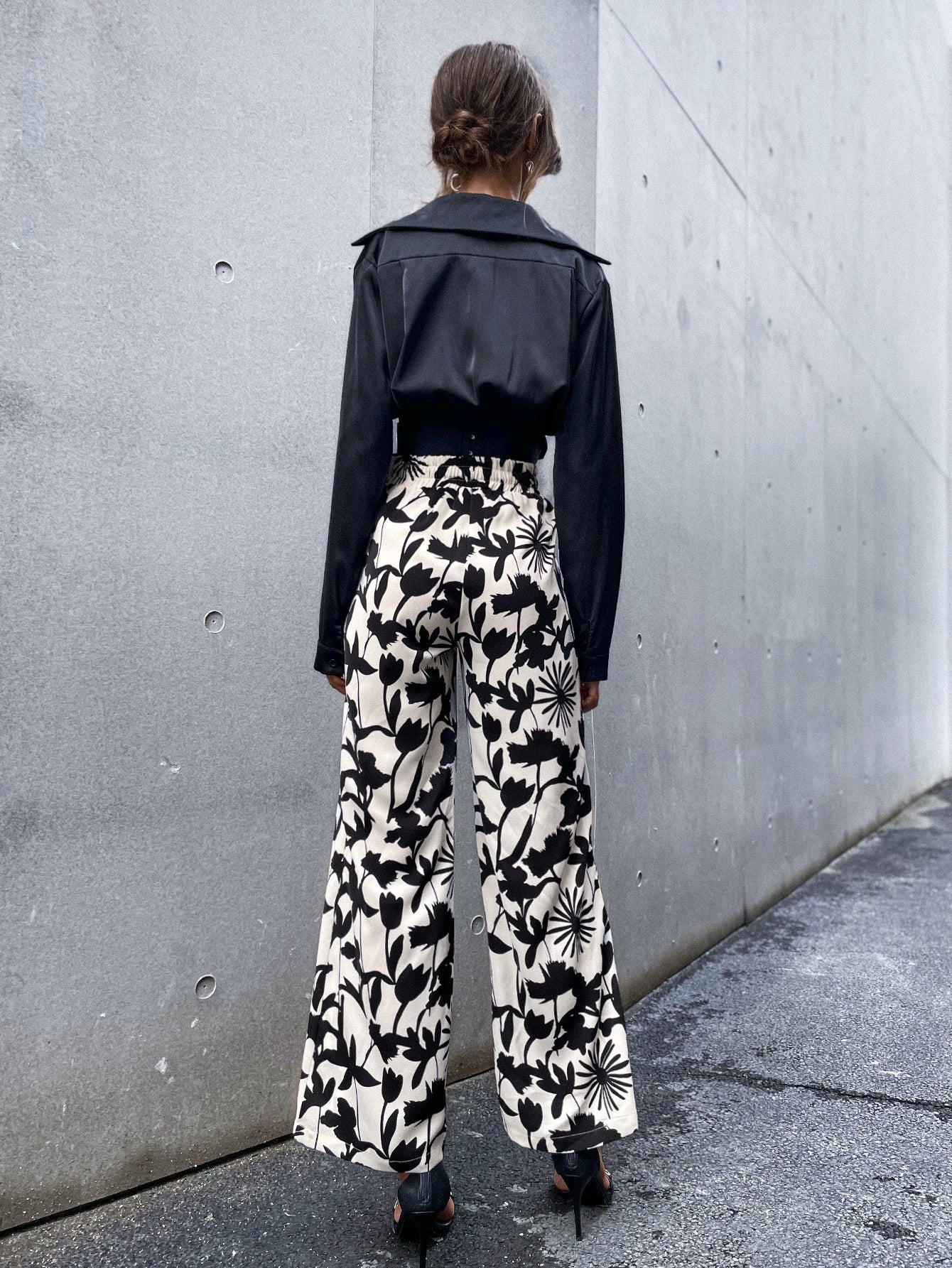 Drawstring Waist Plants Wide Leg Pants