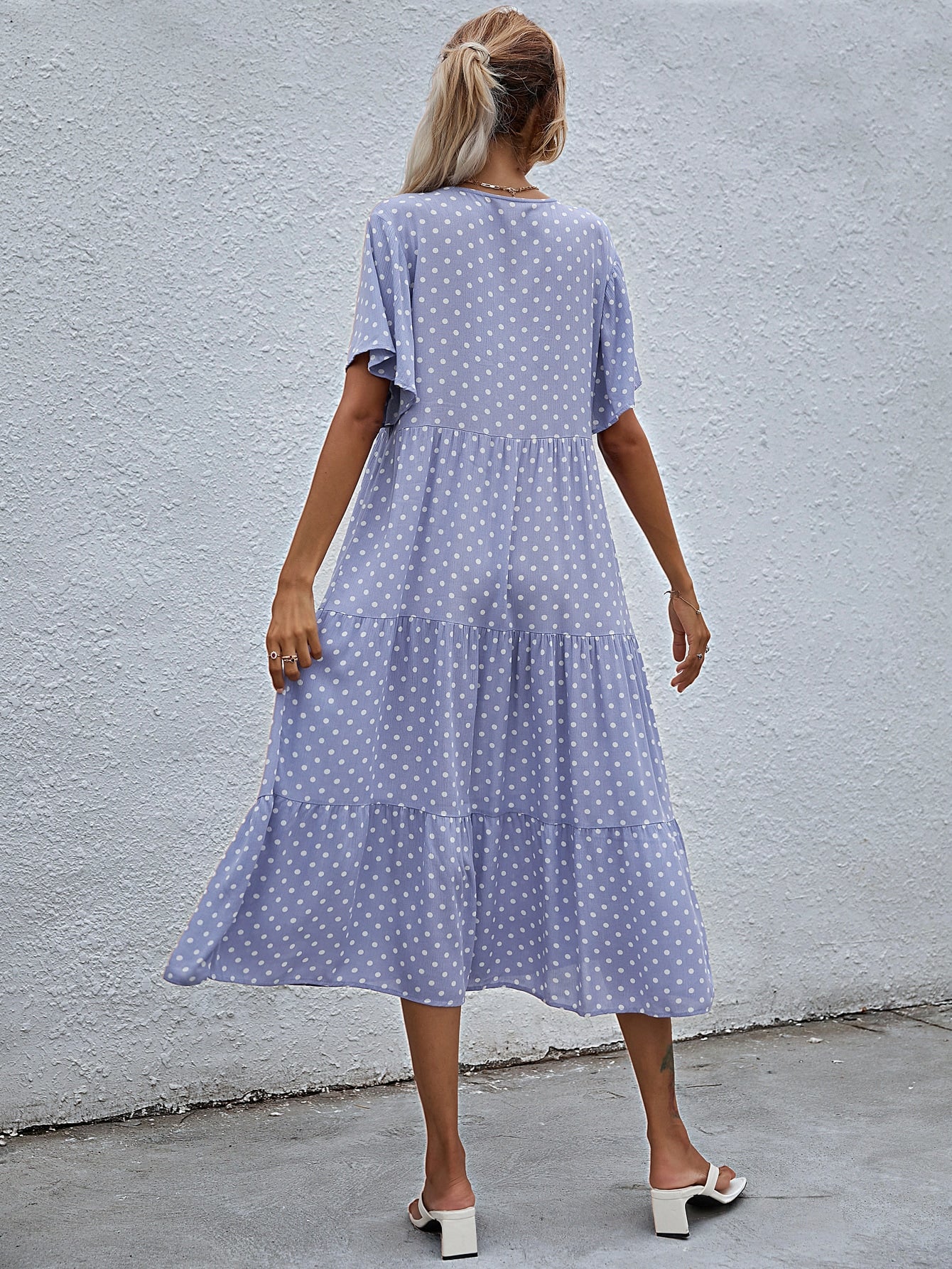 Half Button Polka Dot Dress