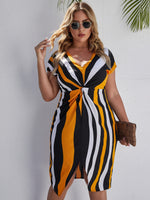 Plus Striped Cut Out Back Split Hem Dress