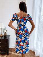 All Over Floral Print Split Thigh Milkmaid Dress