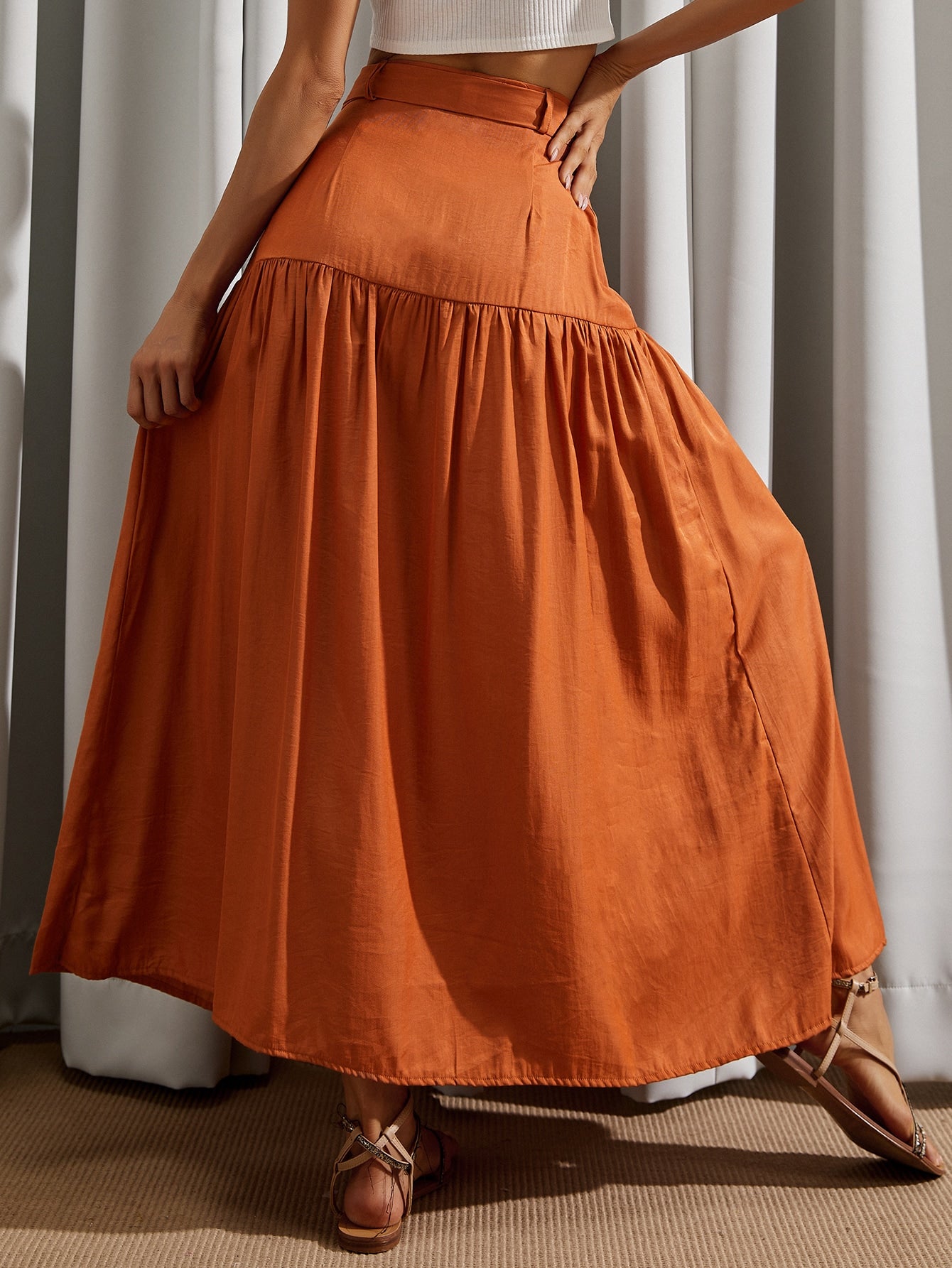 Single Breasted Belted Skirt