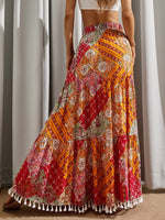 Paisley Print Elastic Waist Tassel Hem Skirt