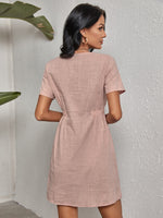 V Neck Button A-line Dress