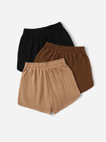 3pcs Solid Drawstring Waist Track Shorts