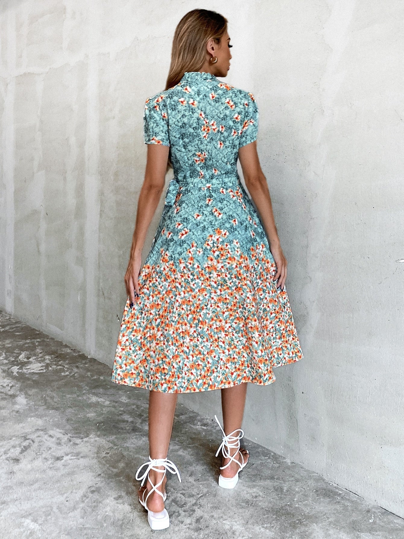 Color Block Wrap A-line Dress