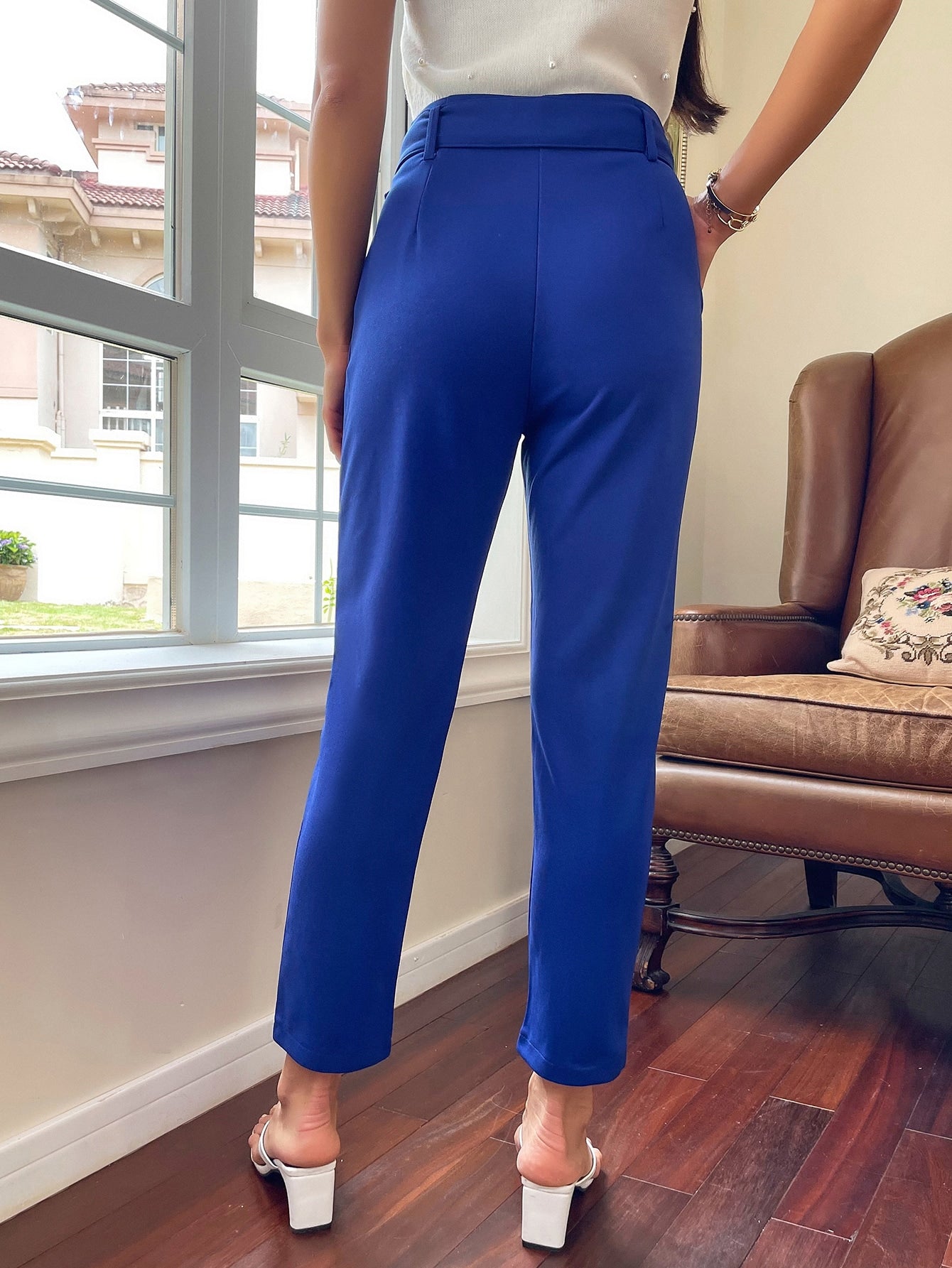 High Waisted Belted Tailored Pants
