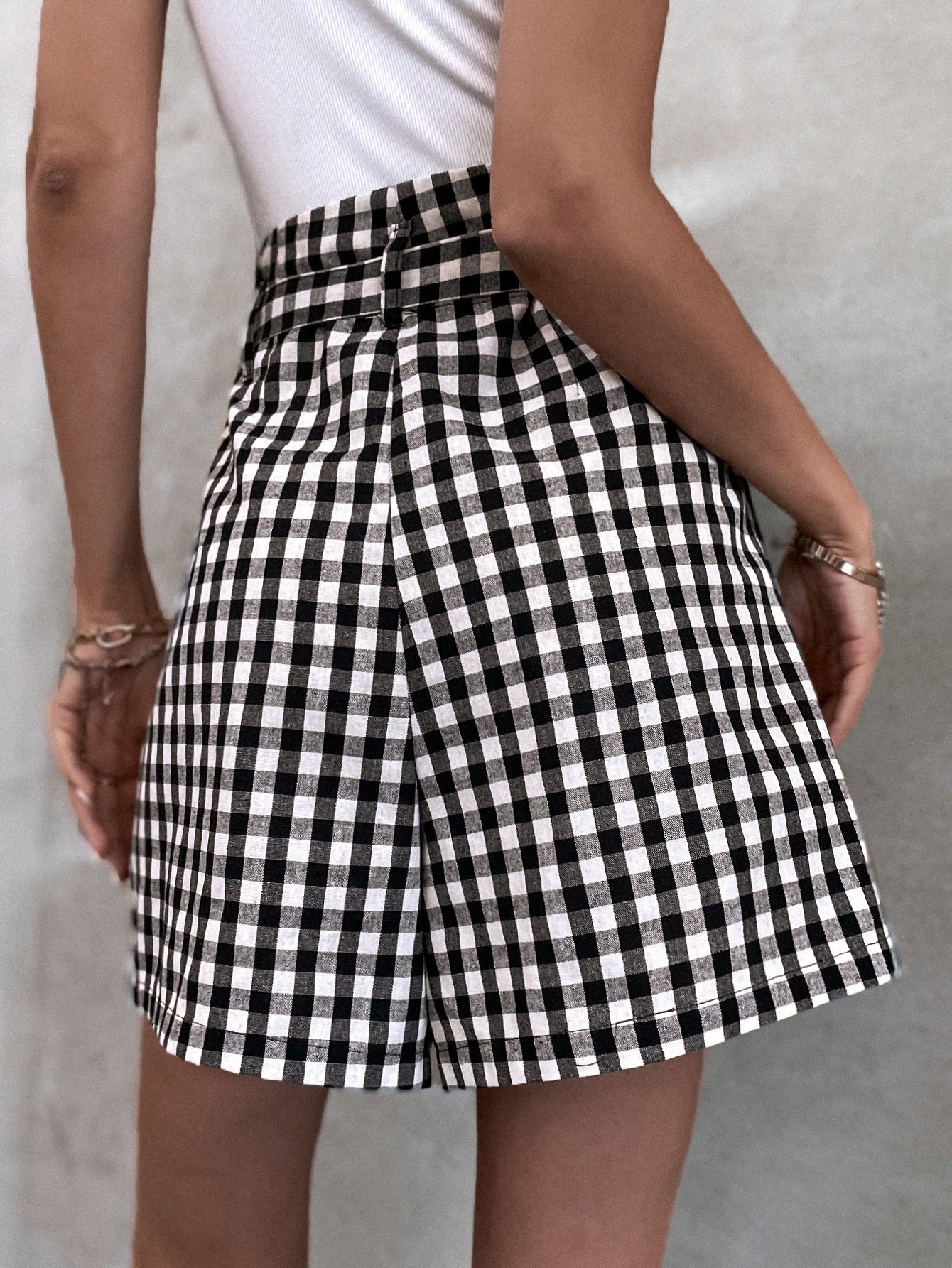 Gingham Print Belted Shorts