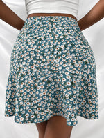 Ditsy Flower Ruffle Hem Zip Side Skirt