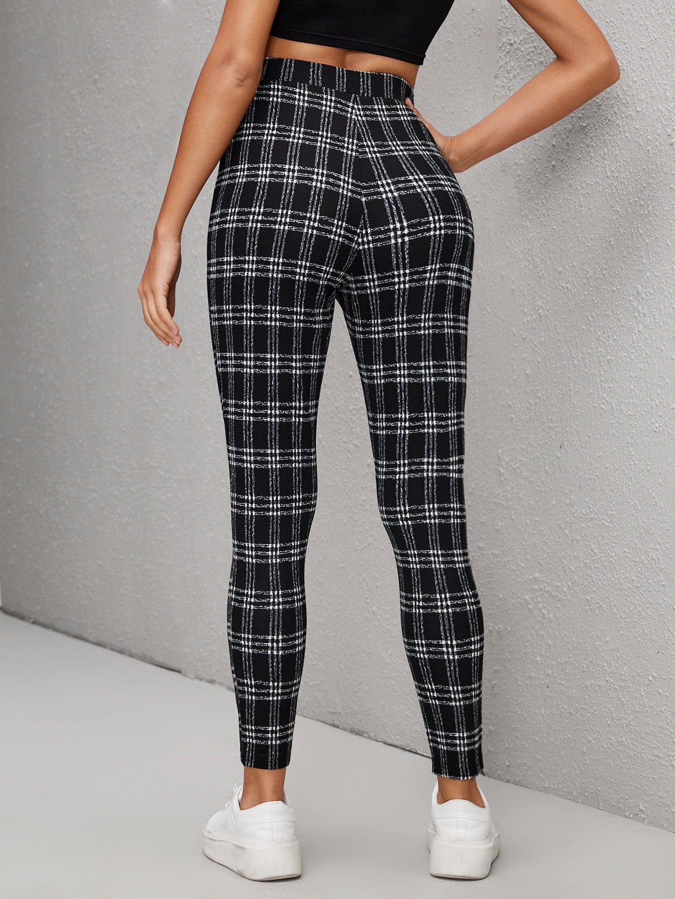 Plaid High Waist Skinny Pants