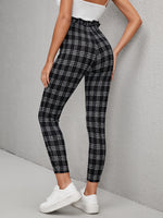 Plaid Knot Front Frill Trim Pants
