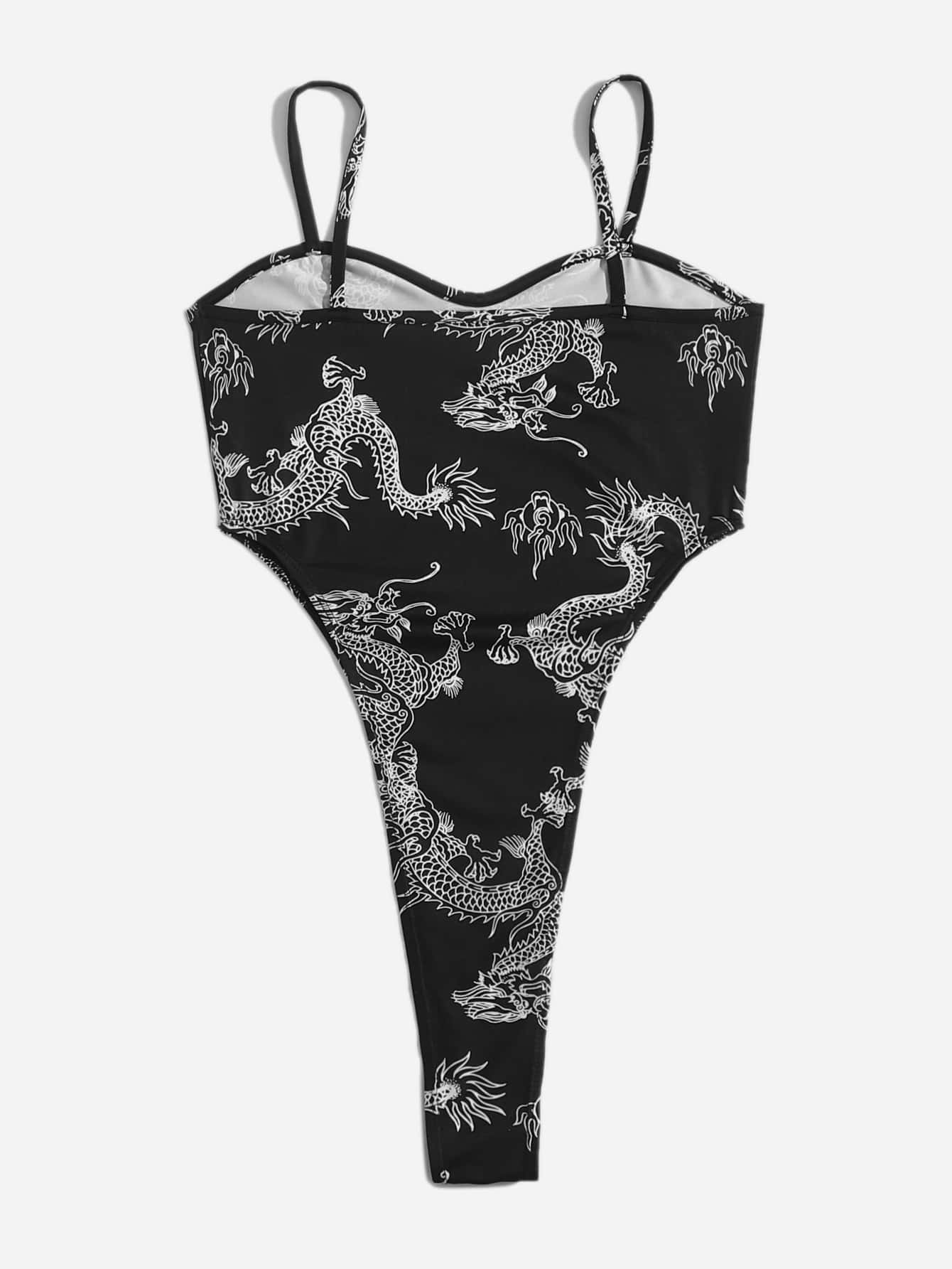 Chinese Dragon Print Cami Bodysuit