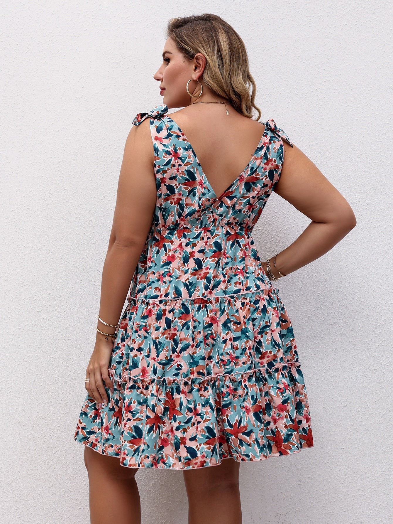 Plus Allover Floral Print Ruffle Hem Dress