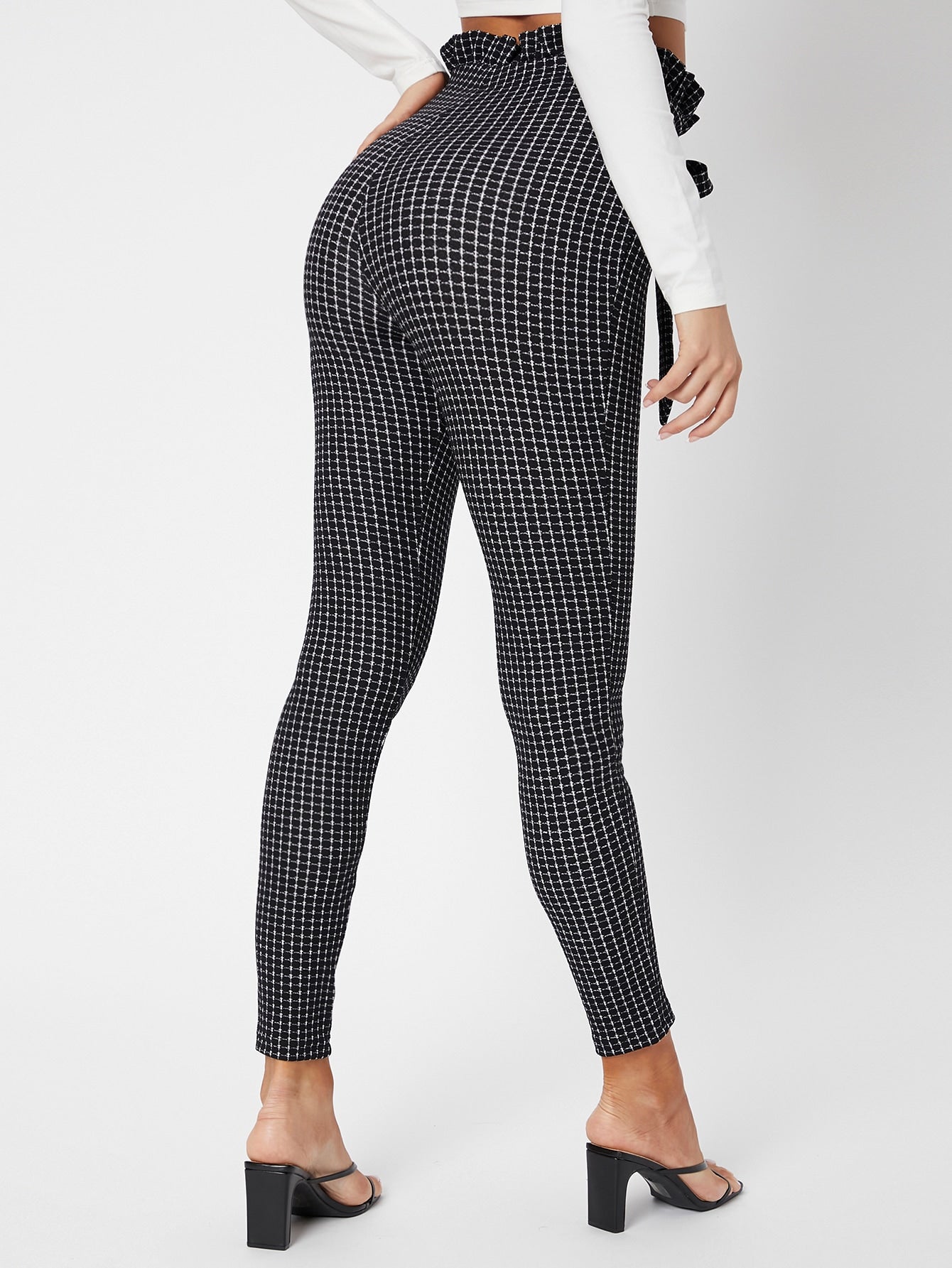 Paperbag Waist Belted Grid Pants