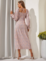SBetro Ditsy Floral Print Square Neck Tie Back Dress