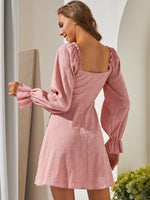 SBetro Square Neck Button Up Flounce Sleeve A-line Dress