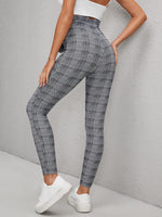 Houndstooth Print Paperbag Waist Belted Pants