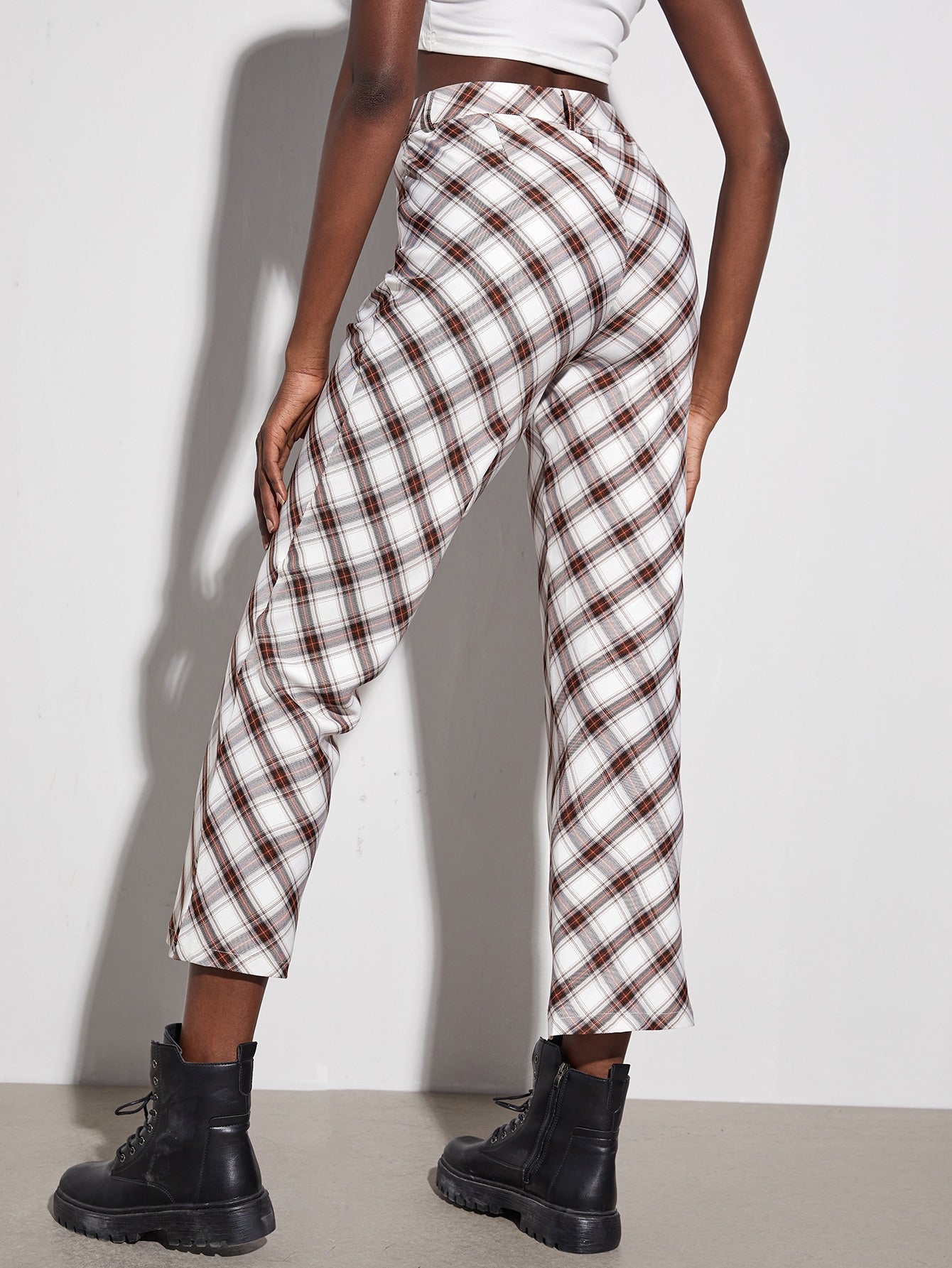 Plaid Print Straight Leg Pants
