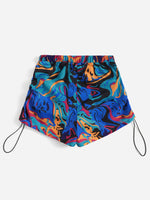 Marble Print Drawstring Knot Front Shorts