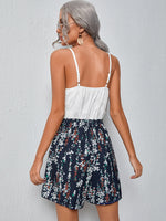 Floral Print Button Front Combo Cami Romper