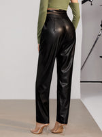 Ring Linked Slant Pocket PU Leather Pants