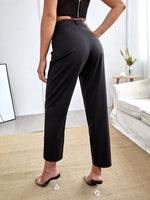 Solid Slant Pocket Belted Tailored Pants