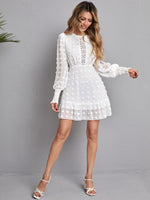 Swiss Dot Contrast Guipure Lace Ruffle Dress