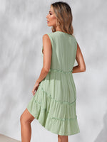 Solid Frill Trim Curved Hem Smock Dress