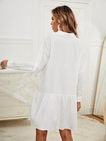 Solid Button Front Ruffle Hem Smock Dress