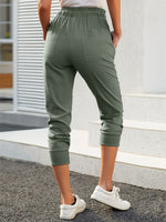 Drawstring Waist Solid Capris Carrot Pants