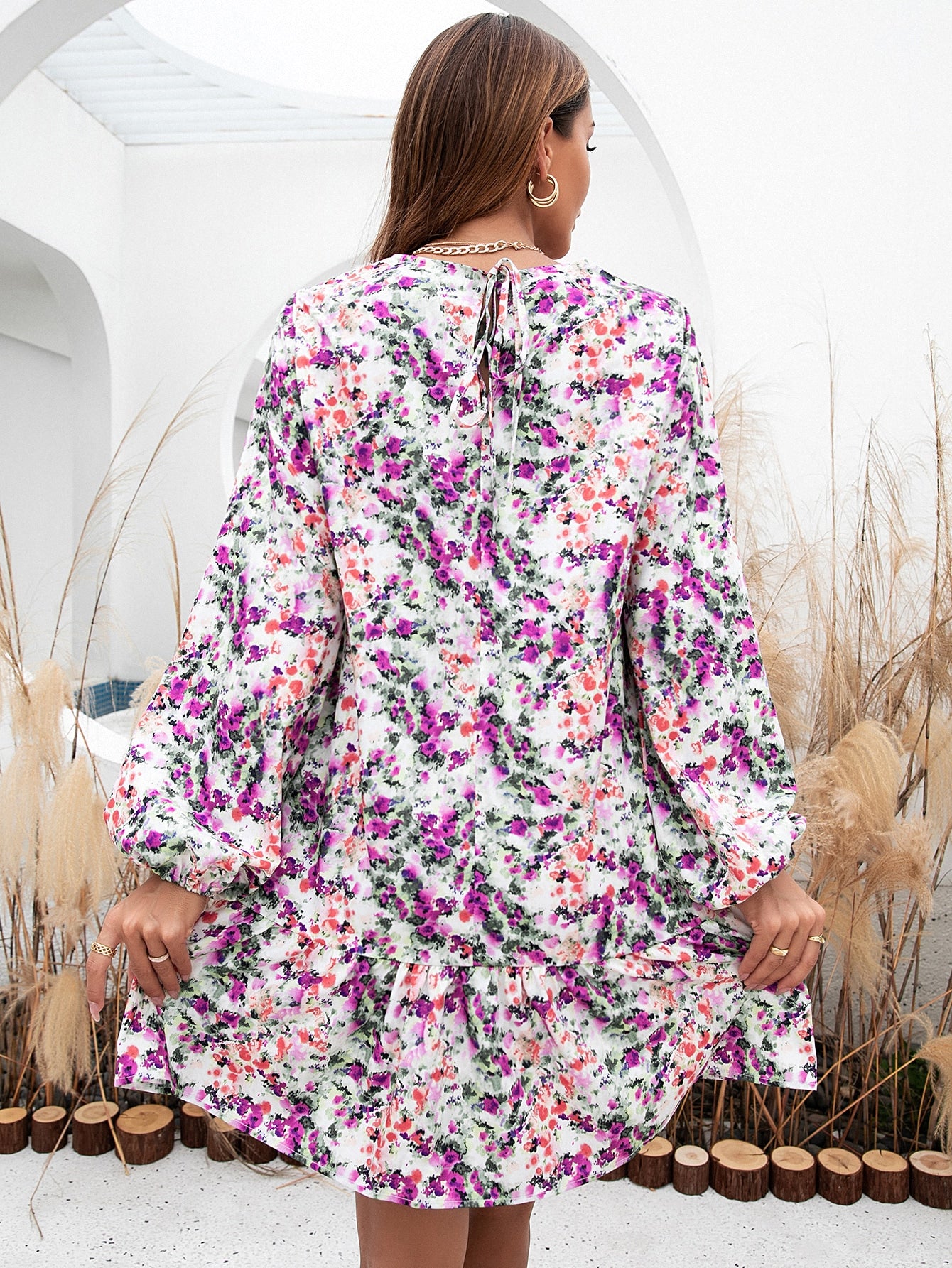 Allover Floral Tie Back Babydoll Dress