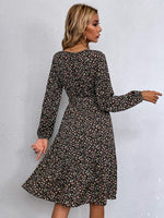 Ditsy Floral Ruffle Hem Belted A-line Dress