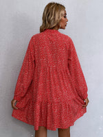 Ditsy Floral Tie Neck Ruffle Hem Smock Dress