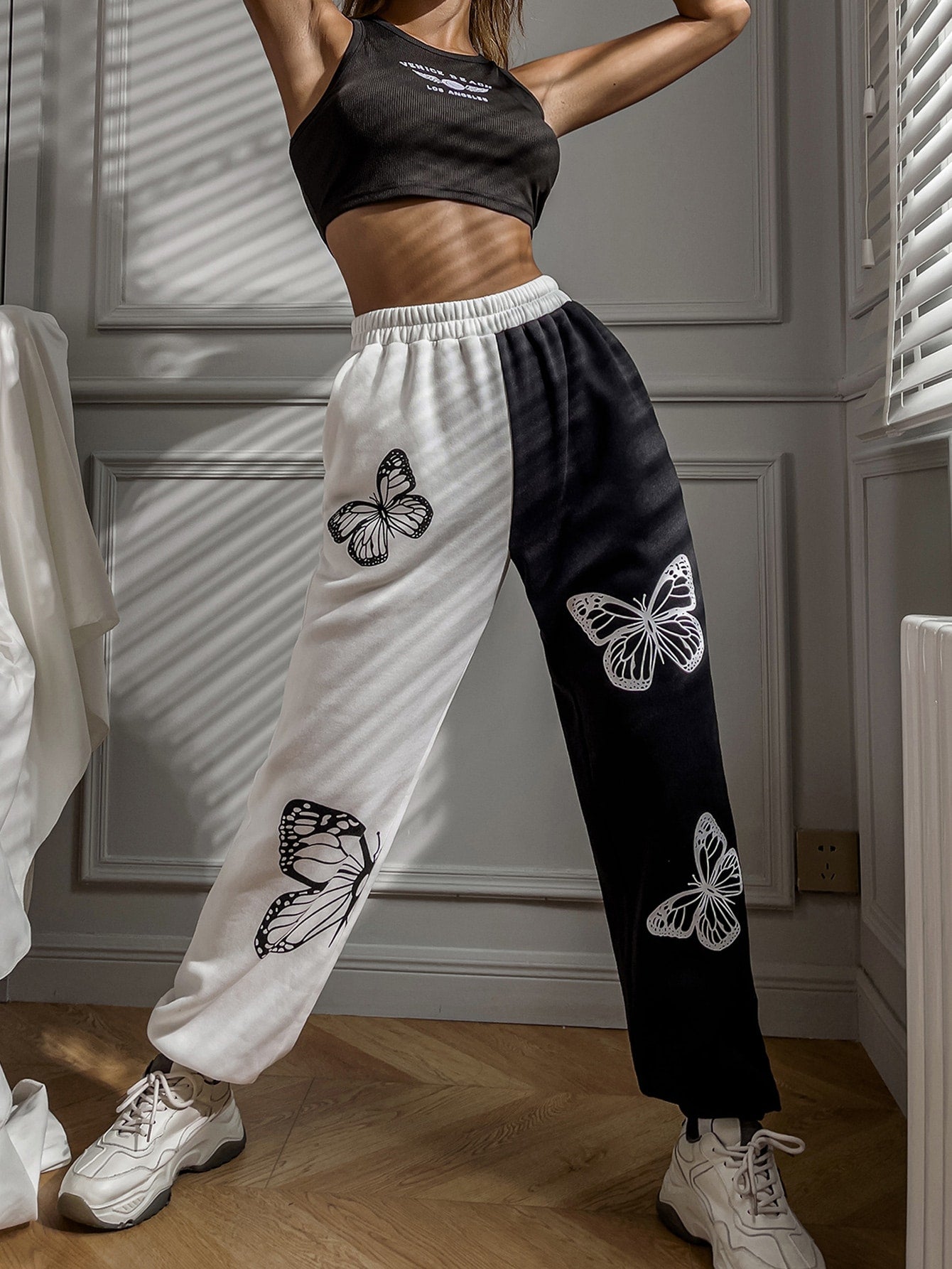 Butterfly Print Two Tone Sweatpants