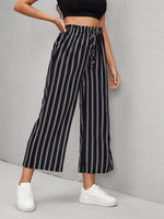 Striped Drawstring Waist Wide Leg Pants