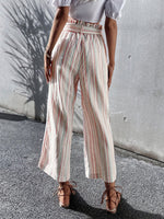 Striped Paperbag Waist Belted Pants