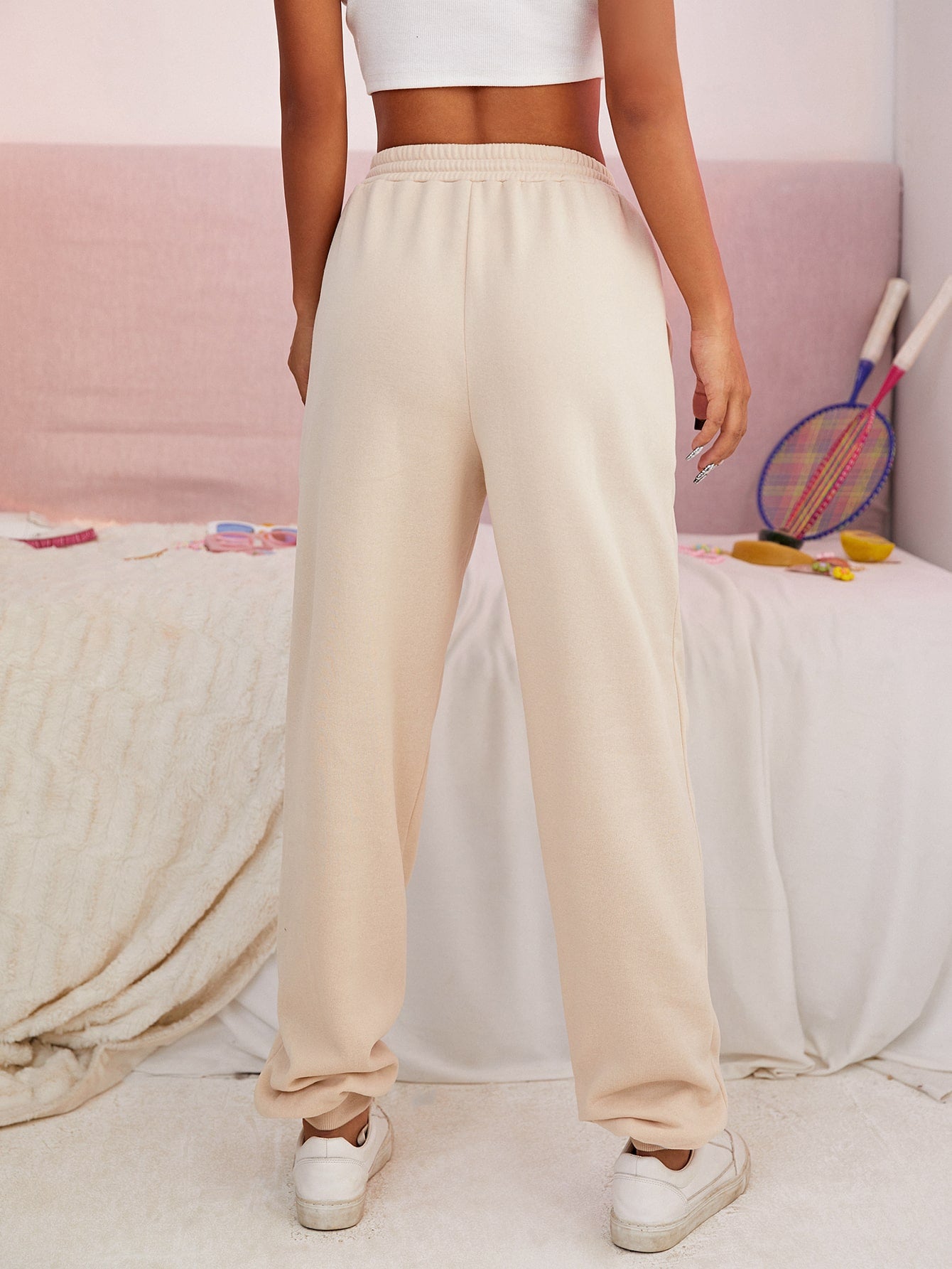 Topstitching Drawstring Waist Sweatpants