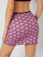 Argyle & Plaid Print Lettuce Trim Bodycon Skirt