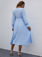 V Neck Flounce Sleeve A-Line Dress Without Belt