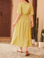 Plant Embroidery Batwing Sleeve Knot Front Dress