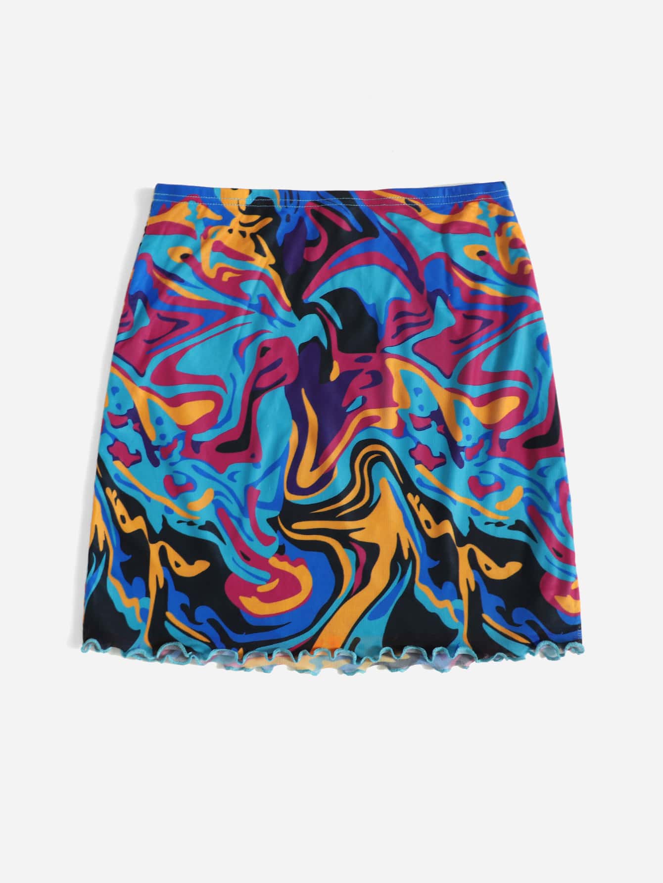 Graphic Print Lettuce Trim Mesh Skirt